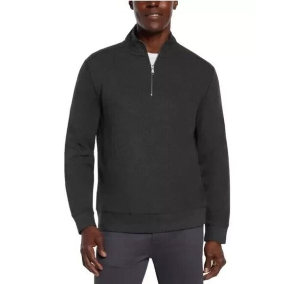 NEW Banana Republic Mens L Waffle Quarter Zip Pullover Gray Cotton/Polyester - Picture 1 of 7